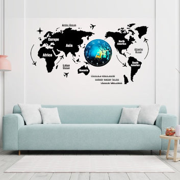 3D Wooden World Map With Esthetic Dial Wall Clock  | Best Quality Wall Clock For Home Decor | Home Decor Clock 40 inch